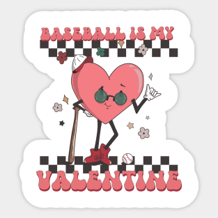 Retro Baseball Valentines Day, Baseball Is My Valentine, Baseball Heart Sticker